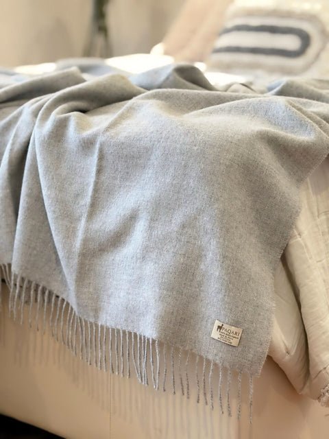 The Throw in Sterling, 100% baby alpaca woven in Peru