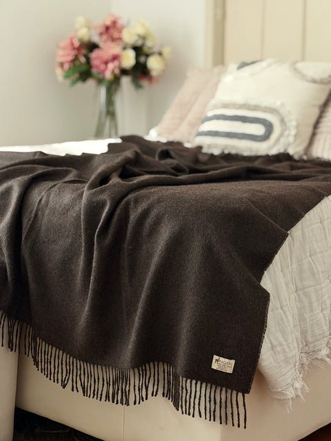 The Throw in Andean, a warm brown baby alpaca throw